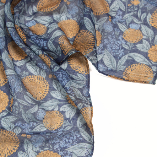 Zova Stuff Navy Blue Floral Print Lightweight Scarf