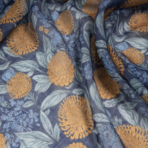 Zova Stuff Navy Blue Floral Print Lightweight Scarf