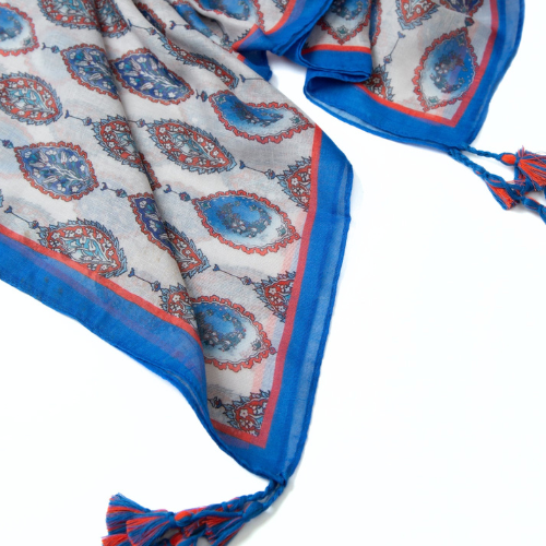 Zova Stuff Blue & White Paisley Print Lightweight Scarf
