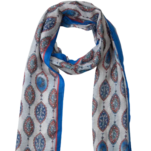 Zova Stuff Blue & White Paisley Print Lightweight Scarf