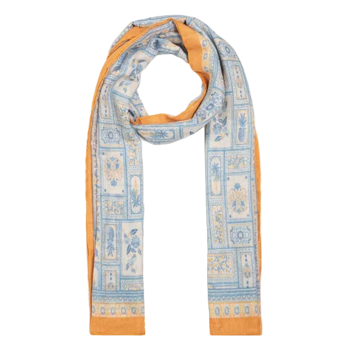 Zova Stuff Elegant Blue & Mustard Floral Print Lightweight Scarf