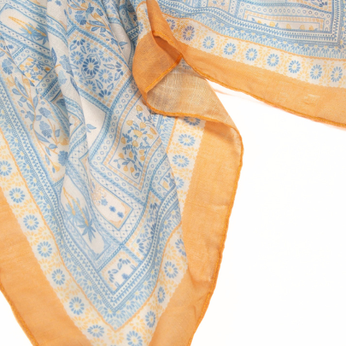 Zova Stuff Elegant Blue & Mustard Floral Print Lightweight Scarf