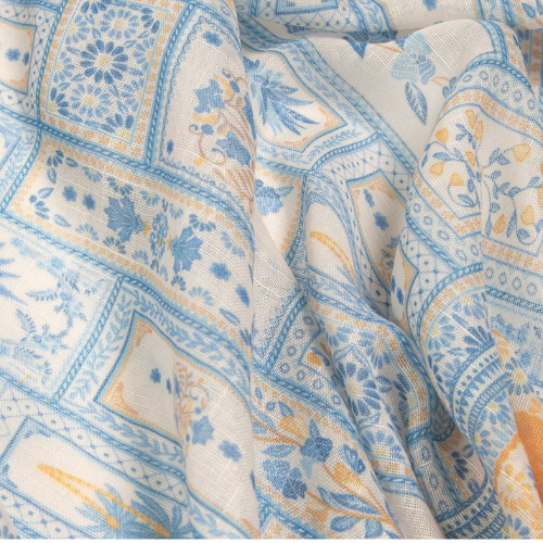 Zova Stuff Elegant Blue & Mustard Floral Print Lightweight Scarf