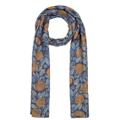Zova Stuff Navy Blue Floral Print Lightweight Scarf